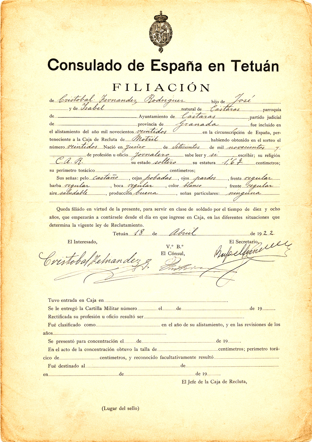 Expediente del consulado de Tetuán de Cristóbal Fernández